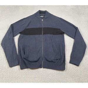 Commerce Sweater Mens Large Blue Full Zip Mock Neck Stripe Knit Pockets